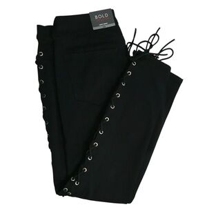 Bold Elements Curvy Skinny Black Jeans Size 14 Full Length Lace Up Sides